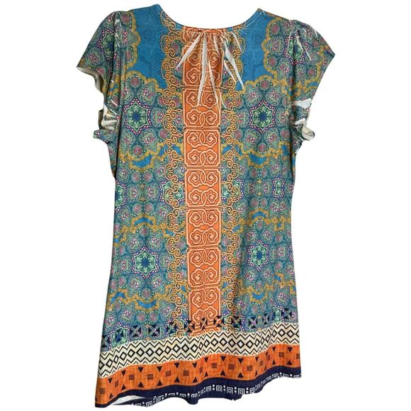Apt 9 Women’s Paisley Boho Print Short Sleeve Top Small Poly Spandex - Picture 2 of 11